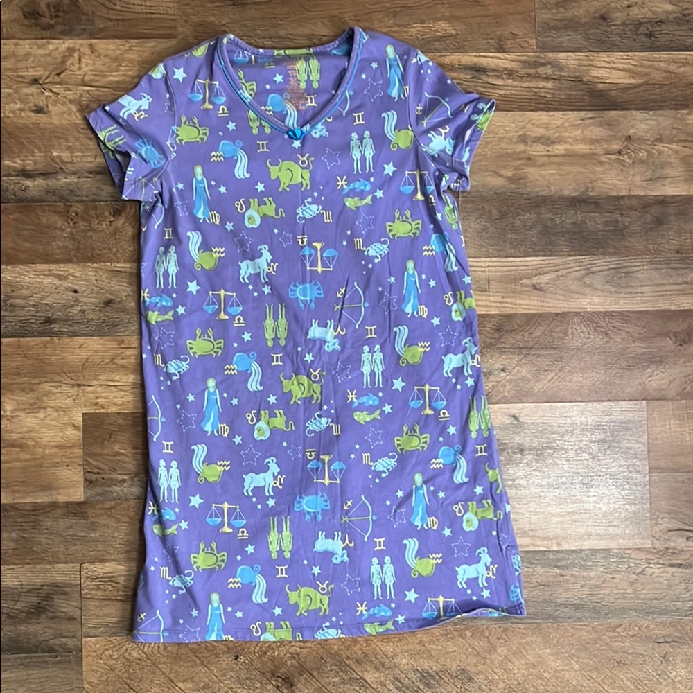 Purple Zodiac Print T-Shirt Dress